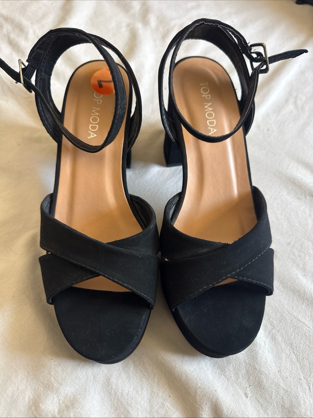 TOP Moda Black Crisscross Ankle-Strap Block Heels